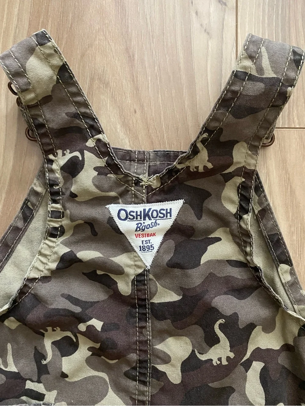 OshKosh B'gosh Boys Camo With Dinosaur’s Overall Shortalls Size 6 Months
